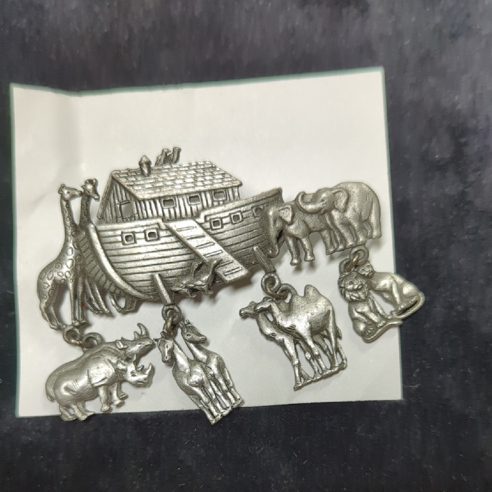 Silver Noah's Ark Brooch with Animal Charms